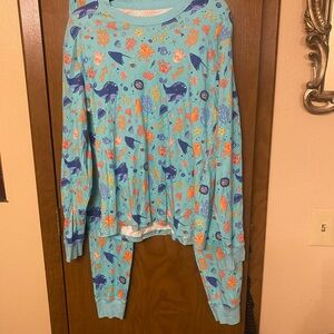 Whimsical Sea Life  Pajama Set - Aqua and Navy